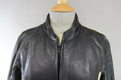 SUPERB DIFI BLACK, CREAM AND ORANGE LEATHER BIKER JACKET 36 INCH