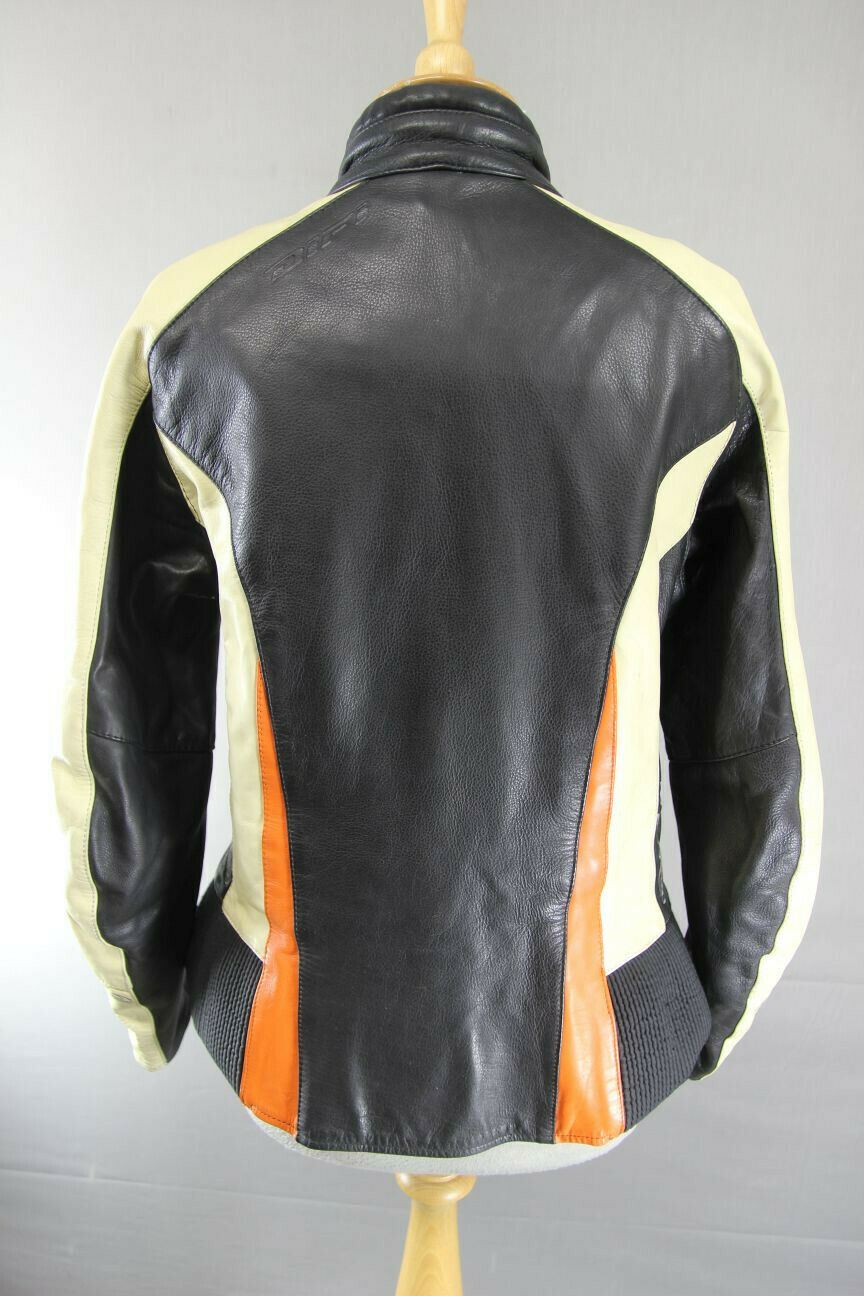 SUPERB DIFI BLACK, CREAM AND ORANGE LEATHER BIKER JACKET 36 INCH