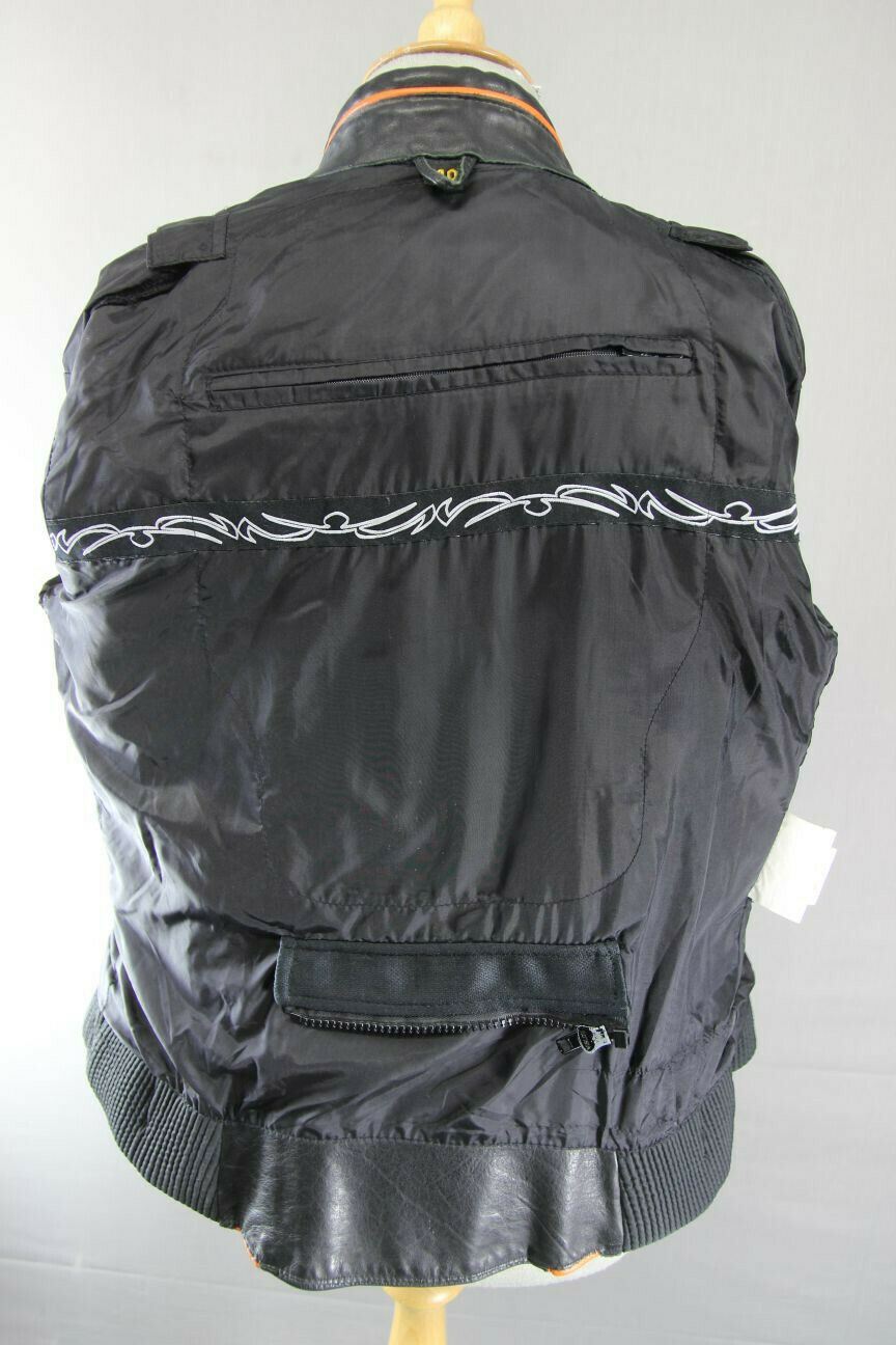 SUPERB DIFI BLACK, CREAM AND ORANGE LEATHER BIKER JACKET 36 INCH