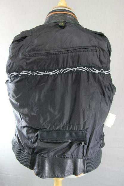 SUPERB DIFI BLACK, CREAM AND ORANGE LEATHER BIKER JACKET 36 INCH