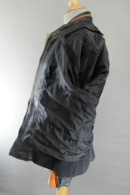 SUPERB DIFI BLACK, CREAM AND ORANGE LEATHER BIKER JACKET 36 INCH