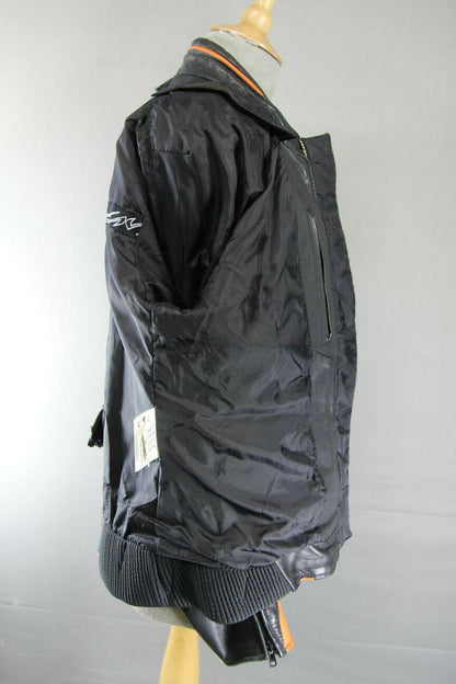 SUPERB DIFI BLACK, CREAM AND ORANGE LEATHER BIKER JACKET 36 INCH