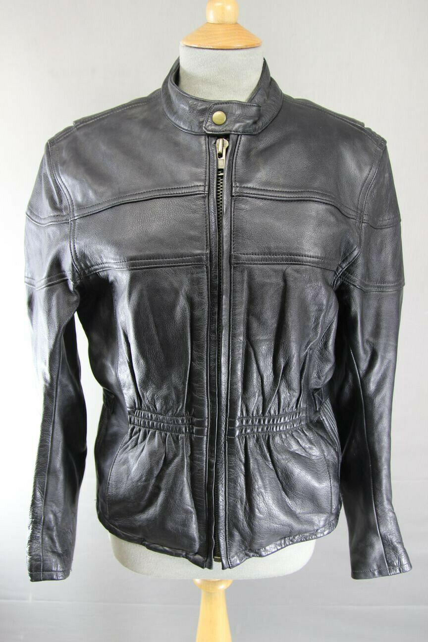 CLASSIC BLACK LEATHER JTS BIKER JACKET 34-36 INCH/LARGE