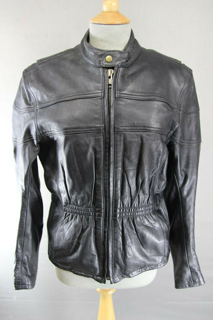 CLASSIC BLACK LEATHER JTS BIKER JACKET 34-36 INCH/LARGE