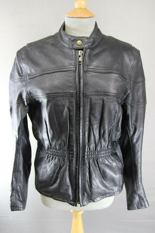 CLASSIC BLACK LEATHER JTS BIKER JACKET 34-36 INCH/LARGE