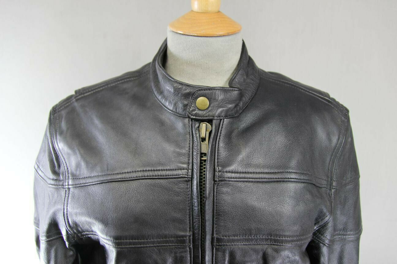 CLASSIC BLACK LEATHER JTS BIKER JACKET 34-36 INCH/LARGE