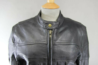 CLASSIC BLACK LEATHER JTS BIKER JACKET 34-36 INCH/LARGE