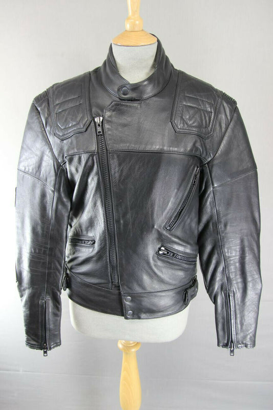 SPORTEX MAXX BLACK LEATHER BIKER JACKET 36 INCH/SMALL