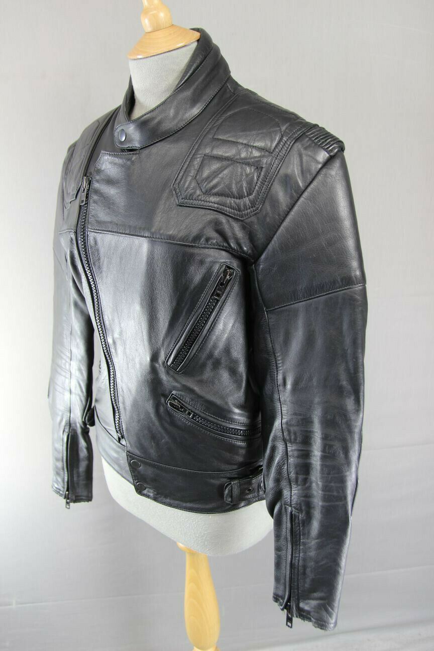 SPORTEX MAXX BLACK LEATHER BIKER JACKET 36 INCH/SMALL