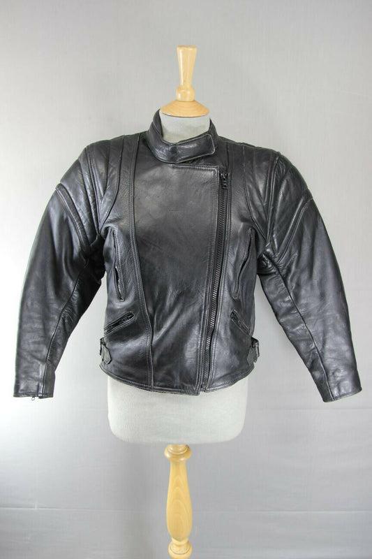 BRITISH MADE BLACK COWHIDE LEATHER BIKER'S PARADISE JACKET: SIZE 12