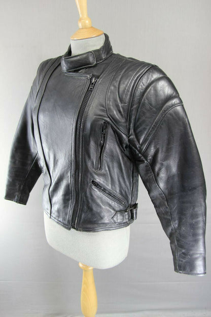 BRITISH MADE BLACK COWHIDE LEATHER BIKER'S PARADISE JACKET: SIZE 12