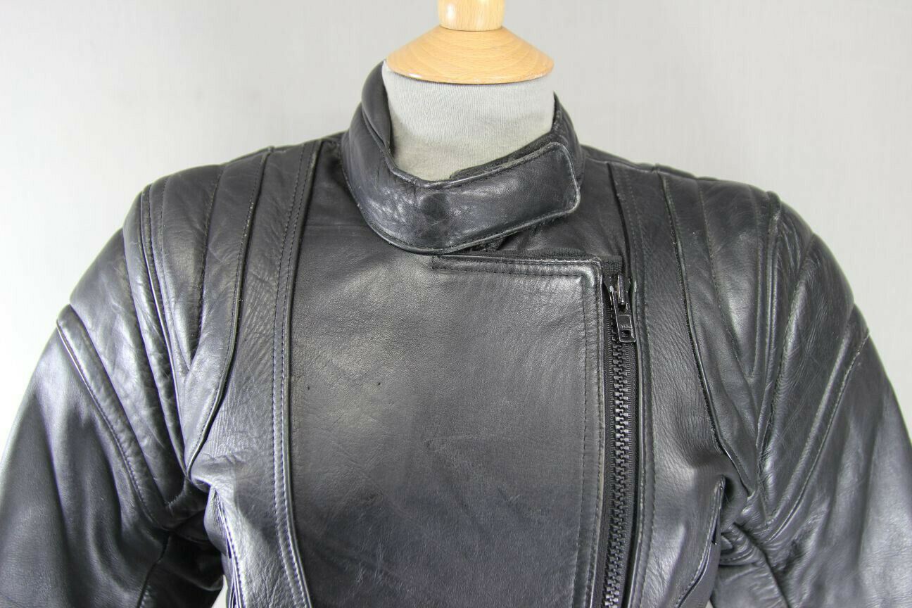 BRITISH MADE BLACK COWHIDE LEATHER BIKER'S PARADISE JACKET: SIZE 12