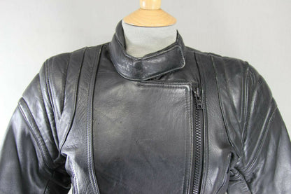 BRITISH MADE BLACK COWHIDE LEATHER BIKER'S PARADISE JACKET: SIZE 12