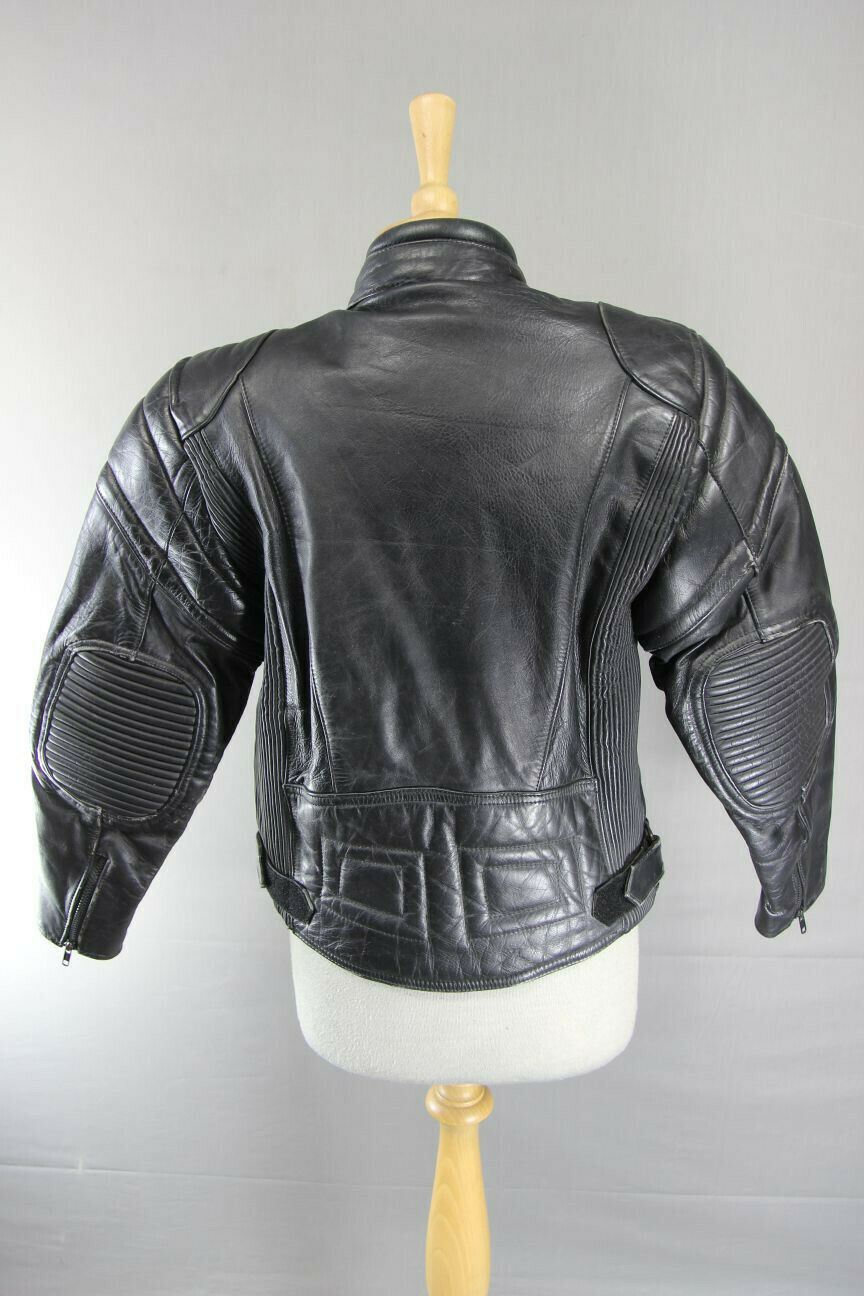 BRITISH MADE BLACK COWHIDE LEATHER BIKER'S PARADISE JACKET: SIZE 12