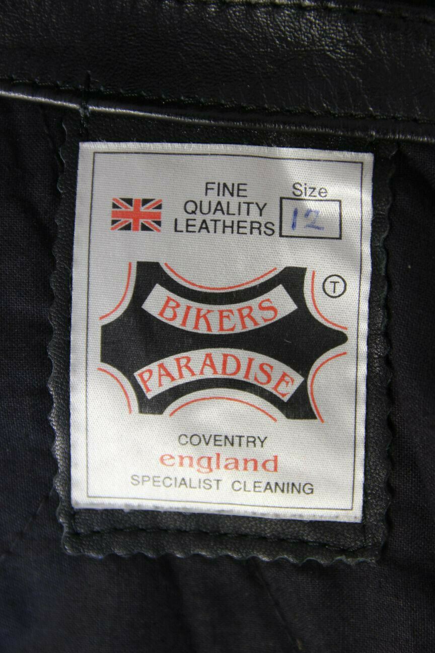 BRITISH MADE BLACK COWHIDE LEATHER BIKER'S PARADISE JACKET: SIZE 12