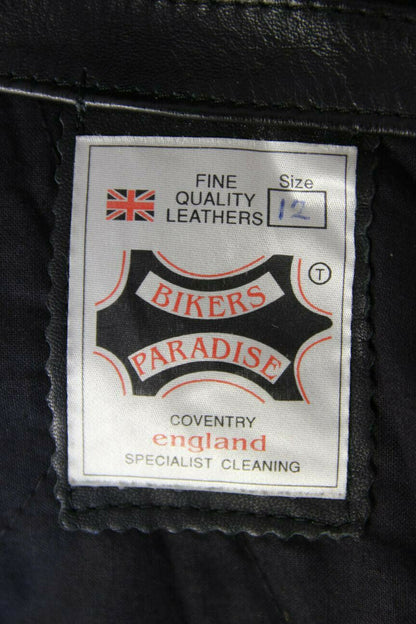 BRITISH MADE BLACK COWHIDE LEATHER BIKER'S PARADISE JACKET: SIZE 12