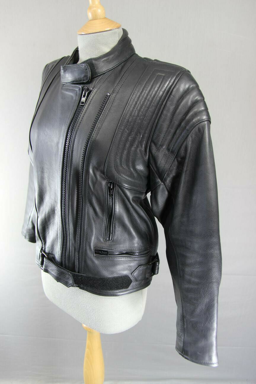 IMMACULATE BRITISH MADE BLACK COWHIDE LEATHER BIKER'S PARADISE JACKET: SIZE 14