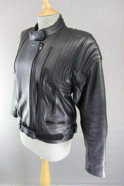 IMMACULATE BRITISH MADE BLACK COWHIDE LEATHER BIKER'S PARADISE JACKET: SIZE 14