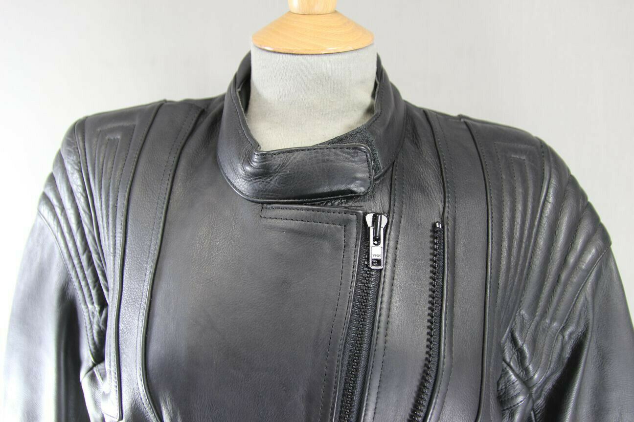 IMMACULATE BRITISH MADE BLACK COWHIDE LEATHER BIKER'S PARADISE JACKET: SIZE 14