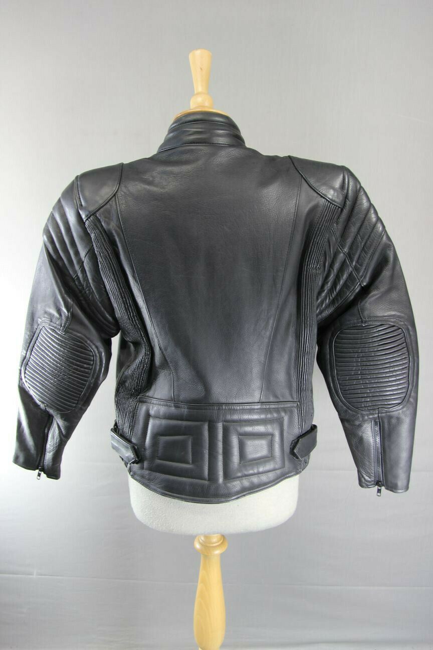 IMMACULATE BRITISH MADE BLACK COWHIDE LEATHER BIKER'S PARADISE JACKET: SIZE 14