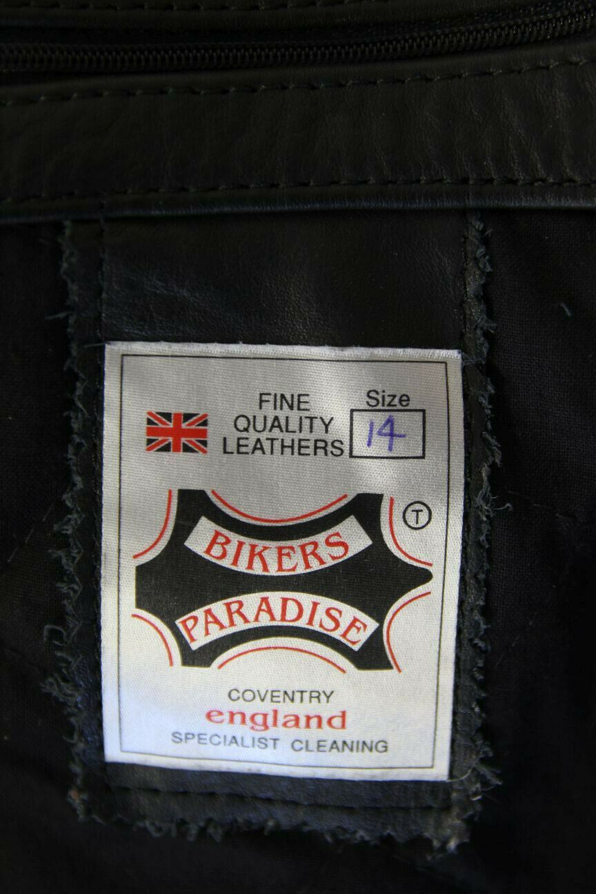 IMMACULATE BRITISH MADE BLACK COWHIDE LEATHER BIKER'S PARADISE JACKET: SIZE 14