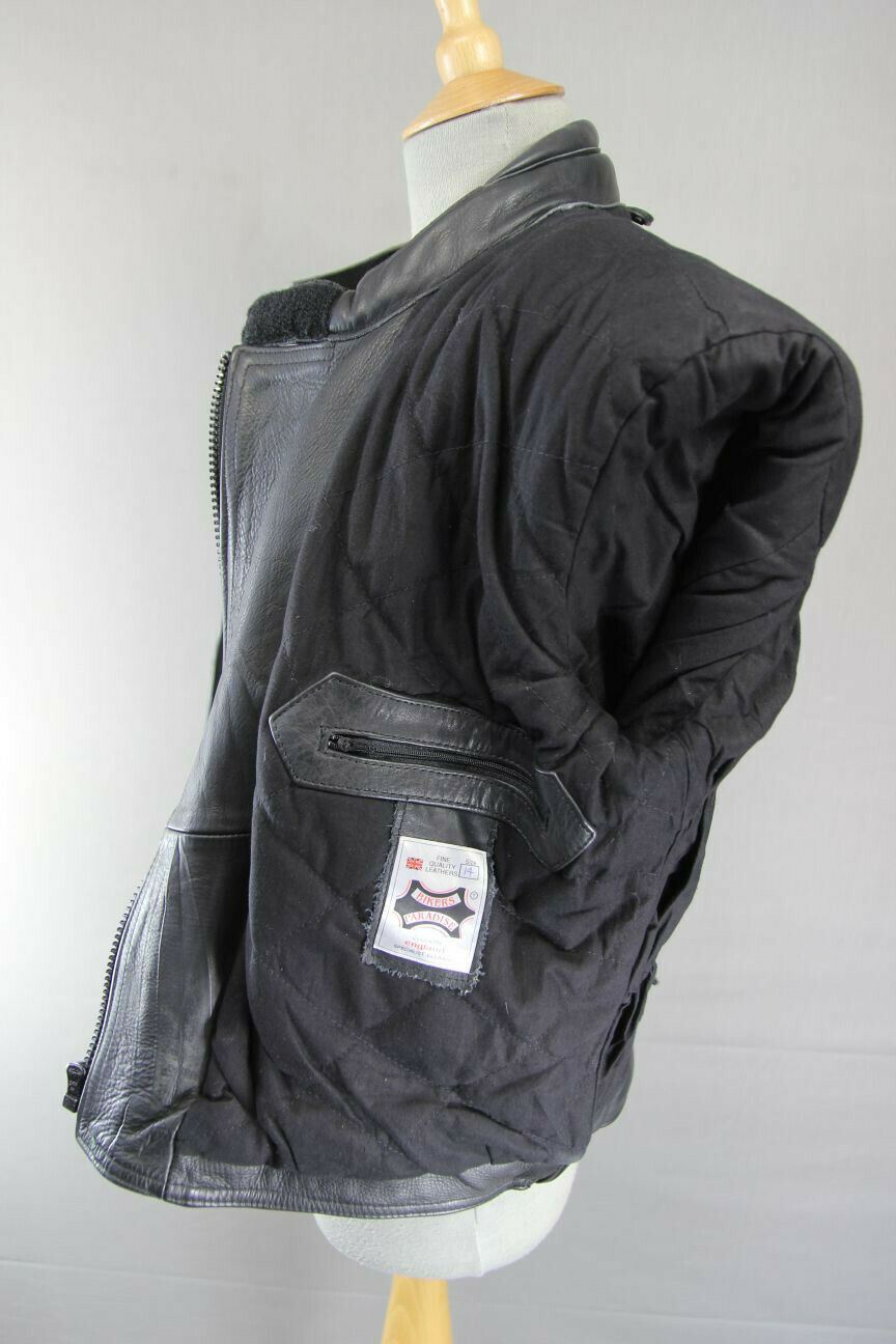IMMACULATE BRITISH MADE BLACK COWHIDE LEATHER BIKER'S PARADISE JACKET: SIZE 14