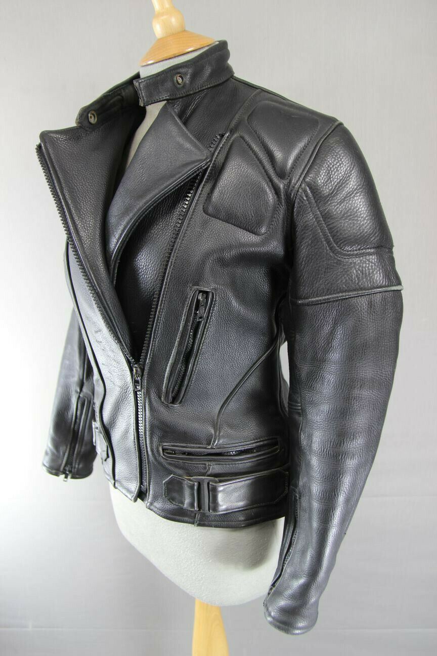 SUPERB PWR BLACK LEATHER BIKER JACKET: SIZE 12/34-36 INCHES