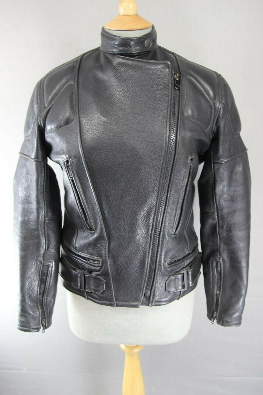 SUPERB PWR BLACK LEATHER BIKER JACKET: SIZE 12/34-36 INCHES