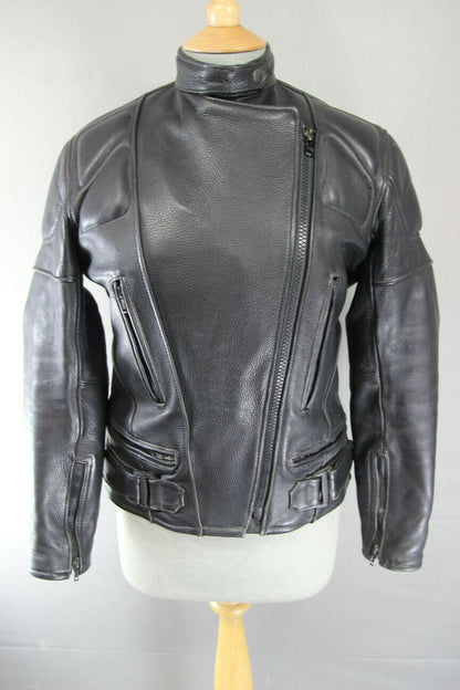 SUPERB PWR BLACK LEATHER BIKER JACKET: SIZE 12/34-36 INCHES