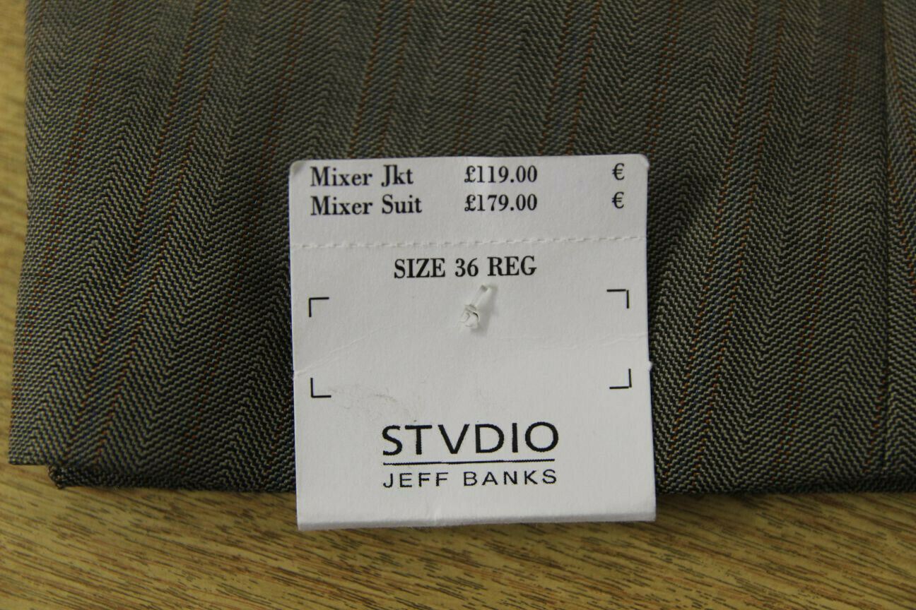 BRAND NEW STVDIO BY JEFF BANKS PURE WOOL STRIPED TAUPE JACKET 36 INCH: RRP £119