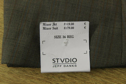 BRAND NEW STVDIO BY JEFF BANKS PURE WOOL STRIPED TAUPE JACKET 36 INCH: RRP £119