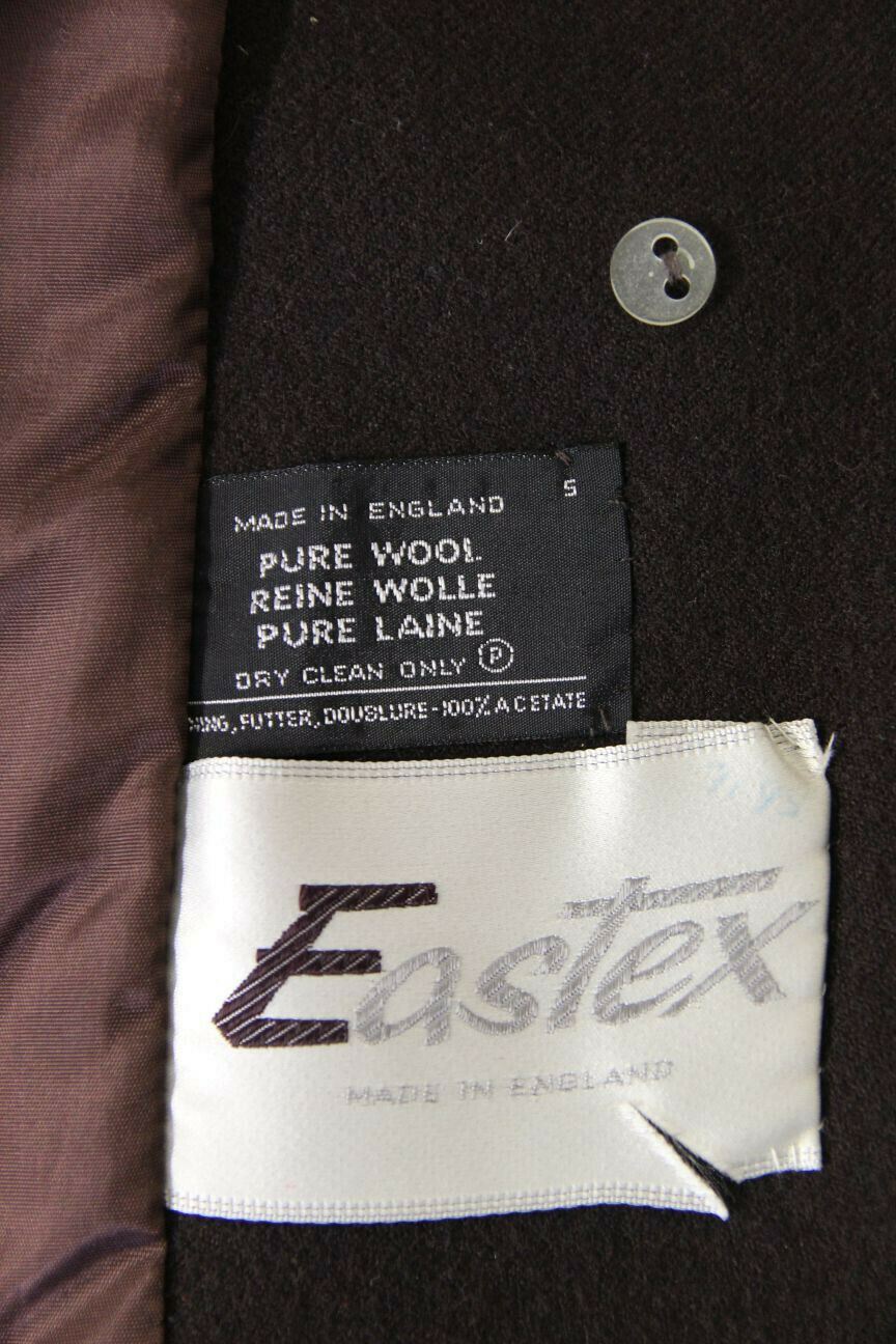 VINTAGE 80's BRITISH MADE DARK BROWN EASTEX PURE WOOL MINK COLLARED COAT 38 INCH
