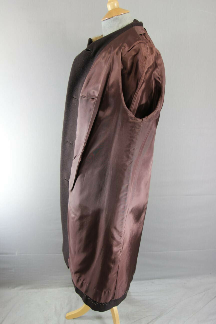 VINTAGE 80's BRITISH MADE DARK BROWN EASTEX PURE WOOL MINK COLLARED COAT 38 INCH