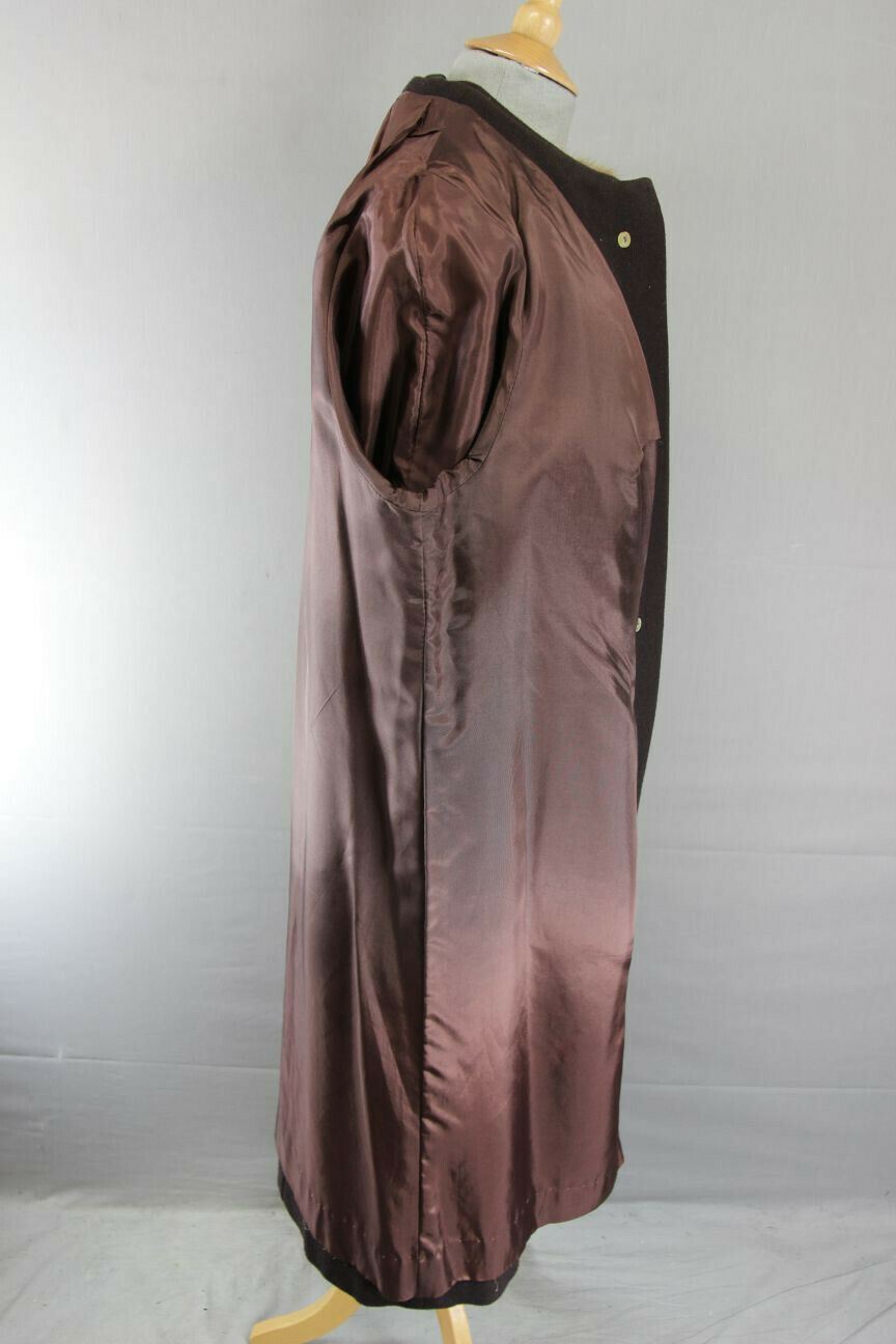 VINTAGE 80's BRITISH MADE DARK BROWN EASTEX PURE WOOL MINK COLLARED COAT 38 INCH