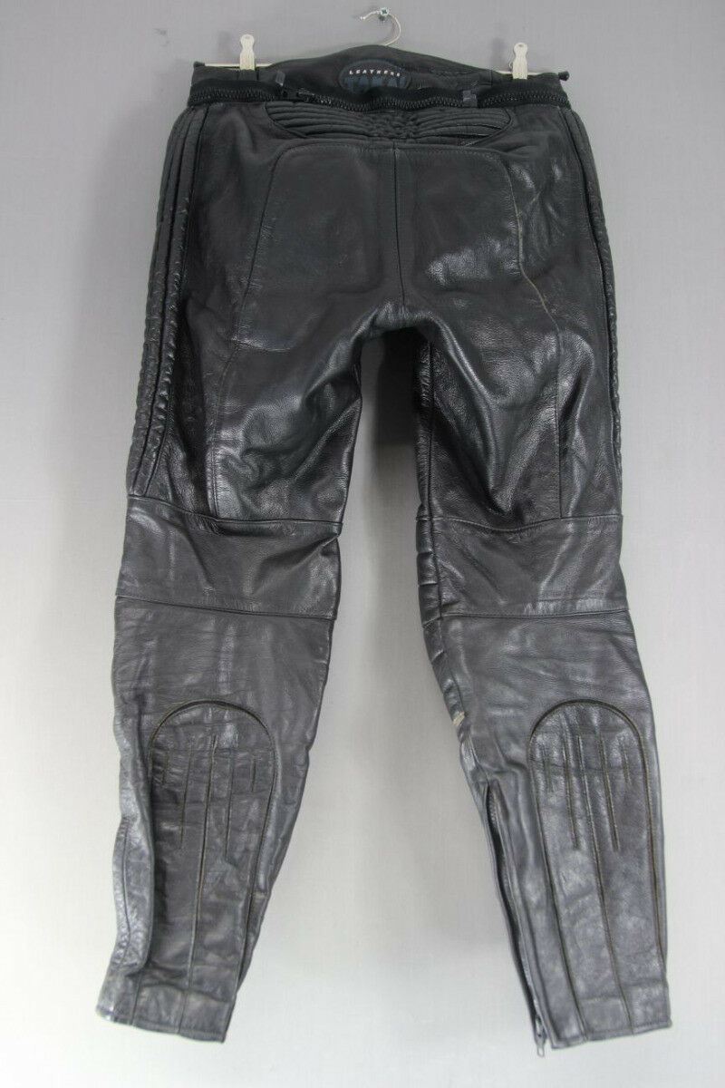 TAKAI LEATHERS BLACK BIKER TROUSERS: WAIST 30 INCHES/INSIDE LEG 29 INCHES