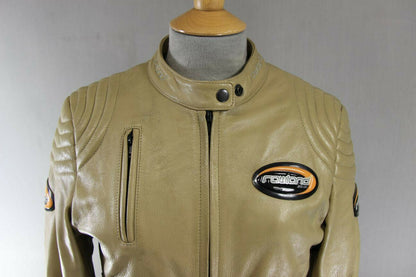 SUPERB RAWLAND BEIGE LEATHER BIKER JACKET WITH THERMAL LINING: 34 INCH/MEDIUM