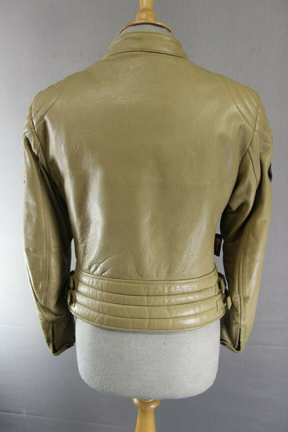 SUPERB RAWLAND BEIGE LEATHER BIKER JACKET WITH THERMAL LINING: 34 INCH/MEDIUM