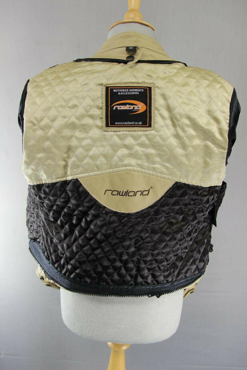 SUPERB RAWLAND BEIGE LEATHER BIKER JACKET WITH THERMAL LINING: 34 INCH/MEDIUM
