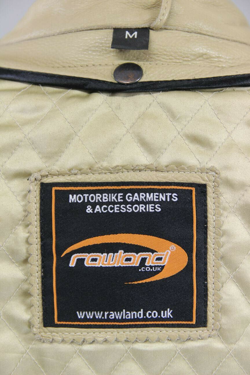 SUPERB RAWLAND BEIGE LEATHER BIKER JACKET WITH THERMAL LINING: 34 INCH/MEDIUM