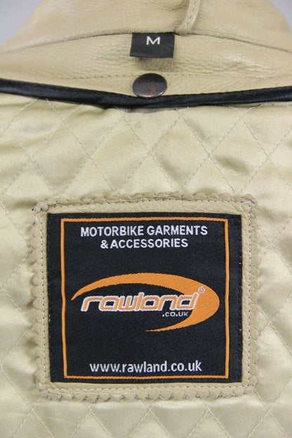 SUPERB RAWLAND BEIGE LEATHER BIKER JACKET WITH THERMAL LINING: 34 INCH/MEDIUM