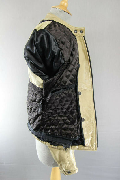 SUPERB RAWLAND BEIGE LEATHER BIKER JACKET WITH THERMAL LINING: 34 INCH/MEDIUM