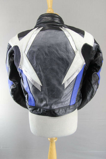 ASHMAN GREY, BLUE, BLACK & WHITE COWHIDE LEATHER BIKER JACKET + CE ARMOUR 40 IN