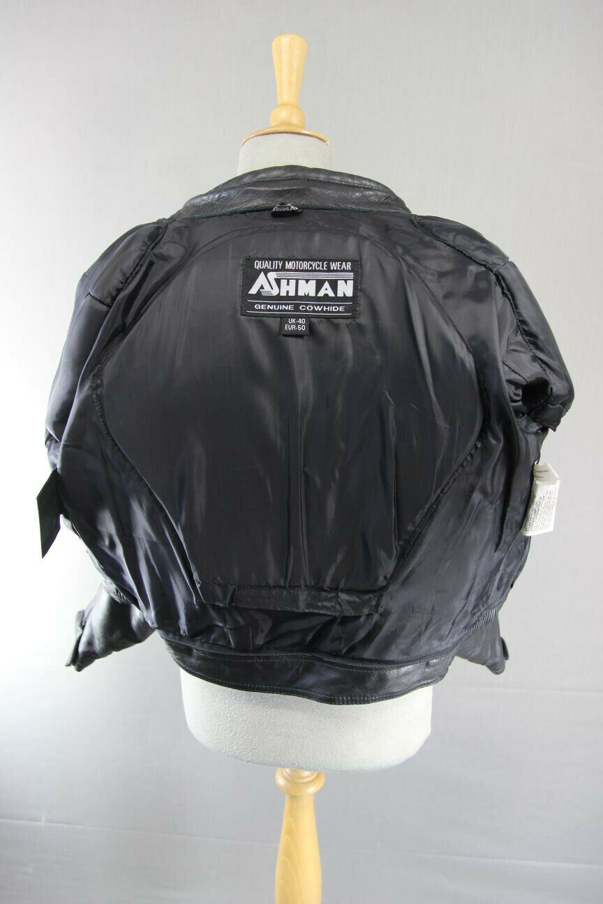 ASHMAN GREY, BLUE, BLACK & WHITE COWHIDE LEATHER BIKER JACKET + CE ARMOUR 40 IN