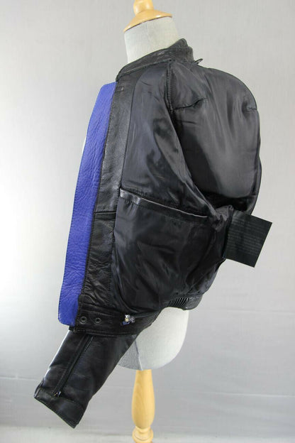 ASHMAN GREY, BLUE, BLACK & WHITE COWHIDE LEATHER BIKER JACKET + CE ARMOUR 40 IN