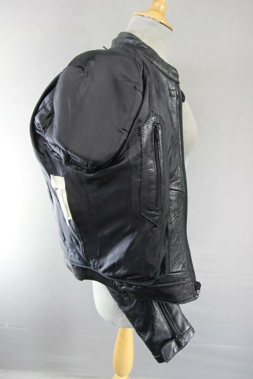 ASHMAN GREY, BLUE, BLACK & WHITE COWHIDE LEATHER BIKER JACKET + CE ARMOUR 40 IN