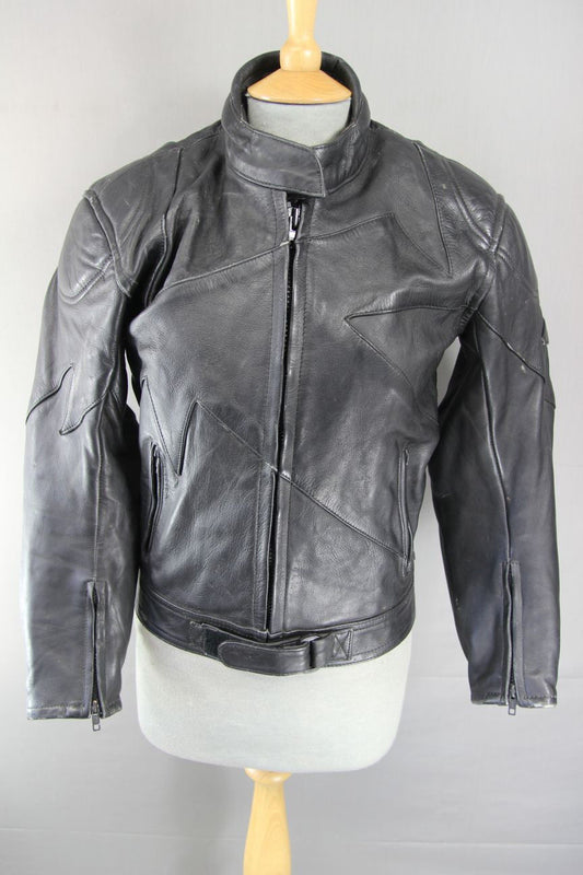 BRITISH DESIGNED RHINO COWHIDE LEATHER BIKER JACKET WITH KNOX CE ARMOUR: SIZE 14