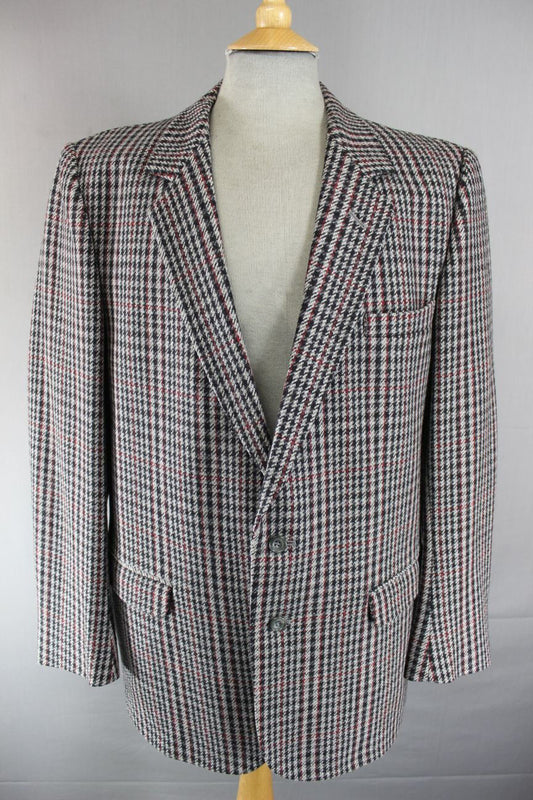 BRITISH MADE HOLLINGTON BROS WOOL BLEND GREY HOUNDSTOOTH CHECK TWEED JACKET 44"