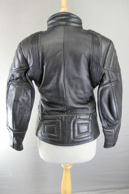 CLASSIC SPORTEX A5 BLACK LEATHER BIKER JACKET: SIZE 12