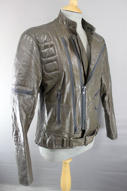 VINTAGE 1970's CLASSIC WILSON PUNK ROCK BROWN LEATHER BIKER JACKET 40 INCH