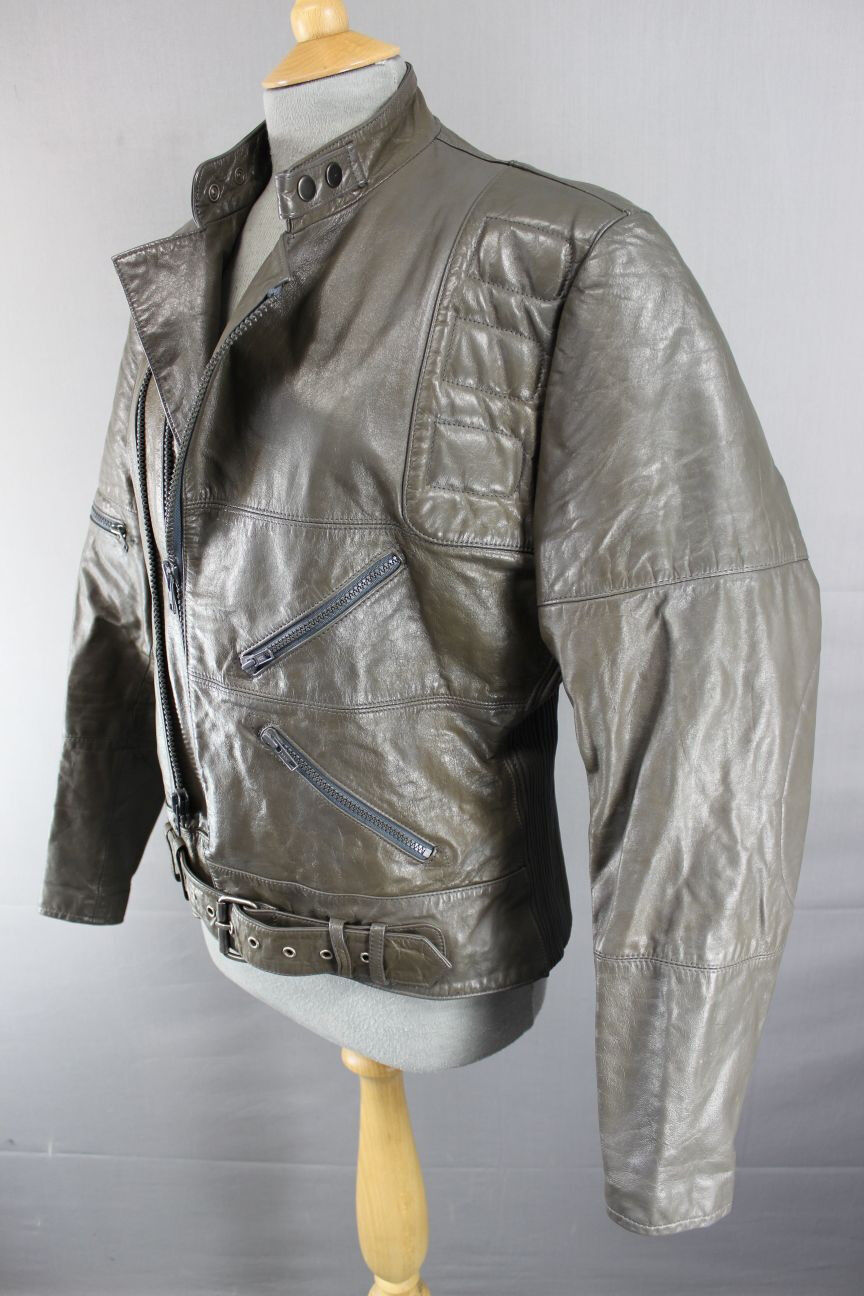 VINTAGE 1970's CLASSIC WILSON PUNK ROCK BROWN LEATHER BIKER JACKET 40 INCH